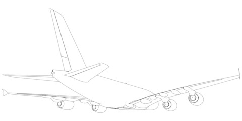 Drawing of airplane. Rear view. Vector illustration