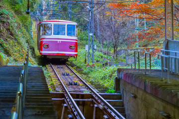 Fototapeta premium Cablecar to Mt. At Gokurakubashi station in Wakayama