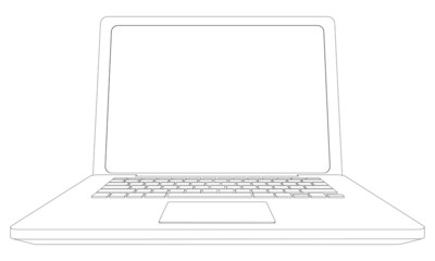 Wire-frame open laptop. Front view. Vector illustration