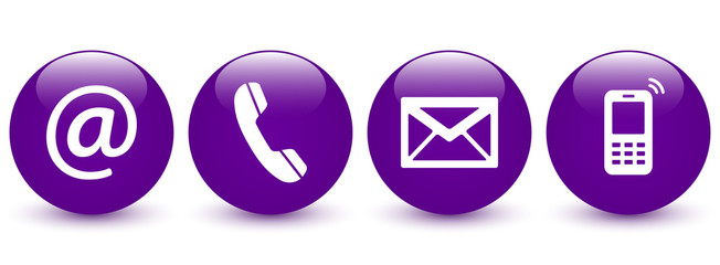 Set of purple glossy ball icons – Contact Us