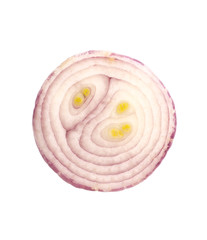 Slice of red onion on a white background