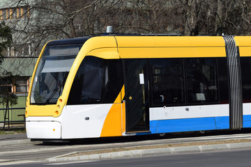 Modern tram car in the city