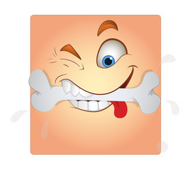 Funny Cartoon Eating Bone Vector Smiley