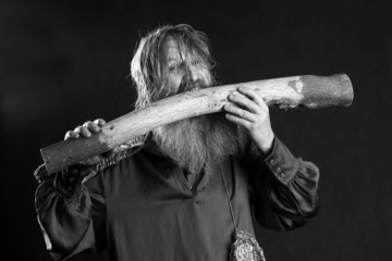 a man in a red shirt