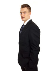 Young businessman in suit, left you can write some text