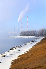 Fototapeta na wymiar Hydroelectric winter