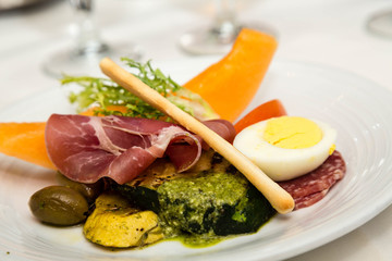 Pesto Sauce on Antipasti Plate