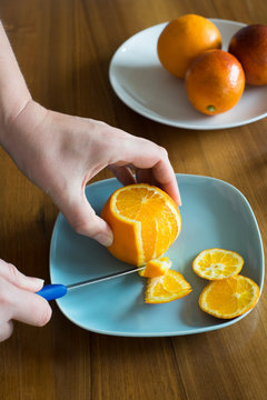 Peeling Orange with Knife