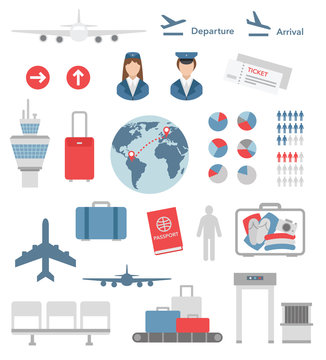 flat airport infographic elements and icons vector