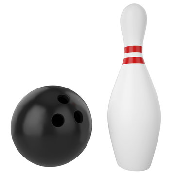 Pin And Bowling Ball Isolated On White Background.