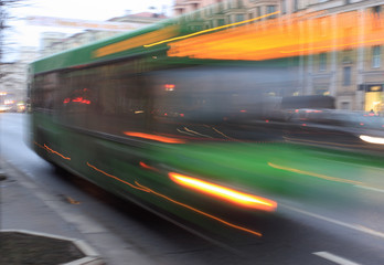 Motion blurred bus