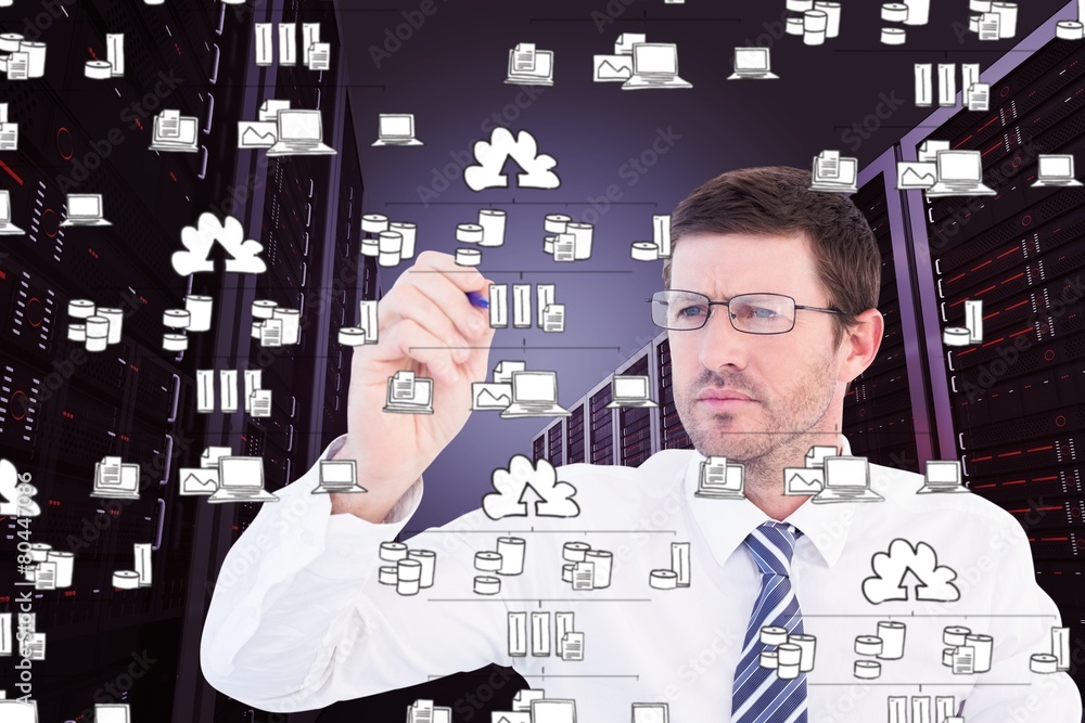 Poster composite image of businessman writing with a marker