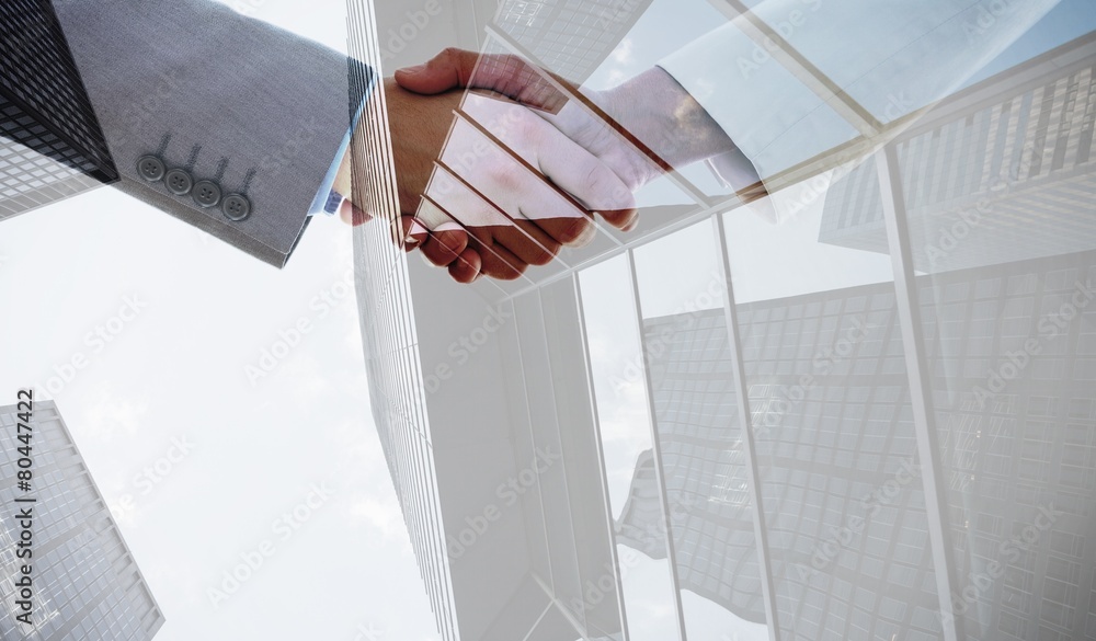 Poster composite image of shaking hands after business meeting