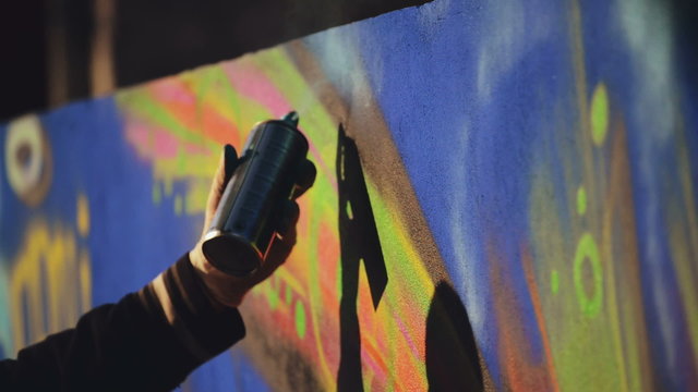 Graffiti Artist Paint Spraying the Wall, Urban Street Art