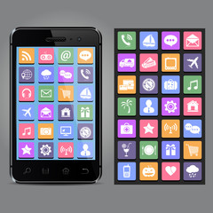 Vector touchscreen smartphone with icons