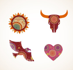 Collection of patterned Bohemian, Tribal objects, elements and