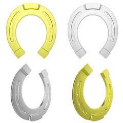 The group, a set of gold and silver horseshoe isolated