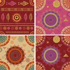 Bohemian, Tribal, Ethnic seamless patterns and backgrounds