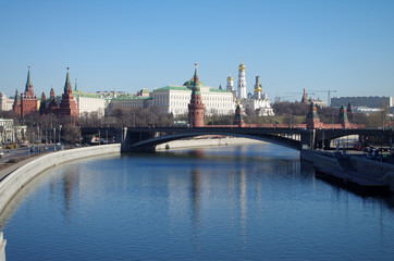 Big Stone Bridge and Moscow Kremlin, Russia