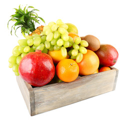 Assortment of fruits in box isolated on white