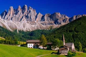 Fototapeta na wymiar Panoramic view of idyllic summer landscape in the Alps