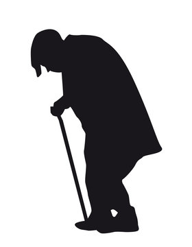 Alter Mann geht geb&uuml;ckt, Gehbehinderung, Einschr&auml;nkung, Morbus Scheuermann - Silhouette