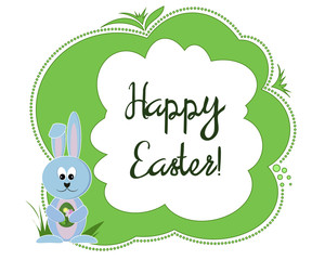 Bright Easter card with greetings and rabbit, in green.