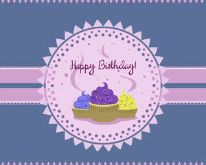 Happy Birthday card with cupcakes and ribbons