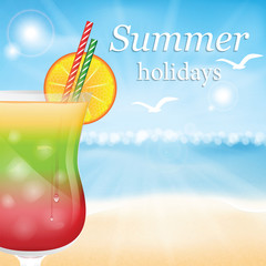 Summer holidays vector illustration with cocktail