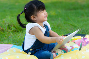 Portrait of asia children playing in the garden
