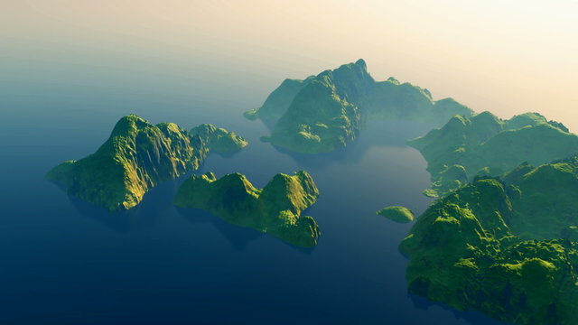 Aerial over a tropical archipelago