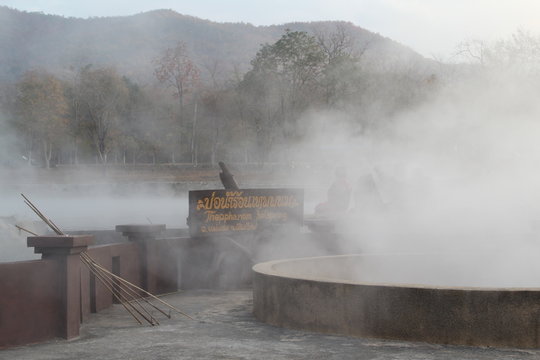 Hot spring at Thep Phanom Hot Spring,  Chiangmai, Thailand.