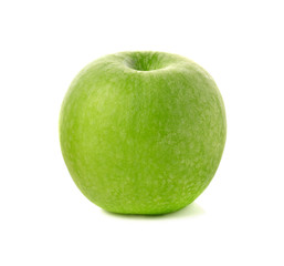 Green apple on white background, focus on apple