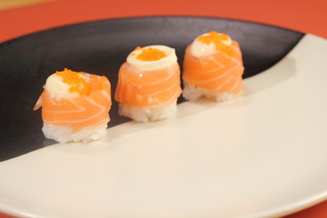 Japanese  cuisine sushi set with salmon