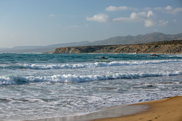 Sea waves in bay on coast of Cyprus
