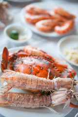 steam crayfish and crab seafood on plate