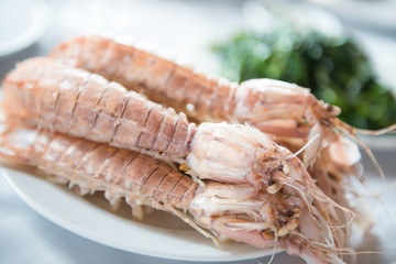 steam crayfish seafood on plate