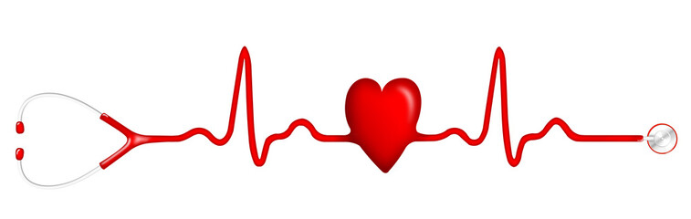 ECG, stethoscope and shape of heart