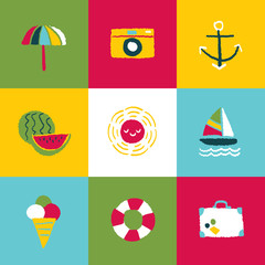 Summer Icon Set and Signs - freehand drawing vector