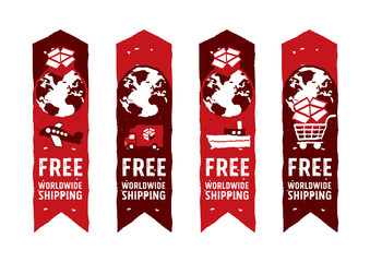 Worldwide shipping logos and signs with globe icon