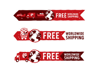 Worldwide shipping logos and signs with globe icon