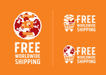 Worldwide shipping logos and signs with globe icon