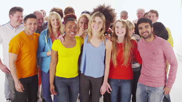 Happy diverse casual group on white background in studio shot