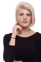 Pretty Woman Posing in Trendy Black Shirt