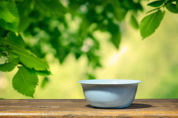 Blue bowl in the garden