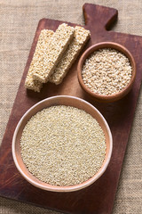 Raw white quinoa (lat. Chenopodium quinoa) grain seeds