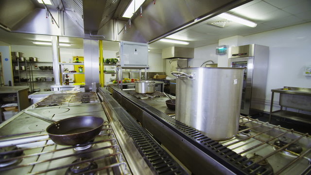View around an empty commercial kitchen
