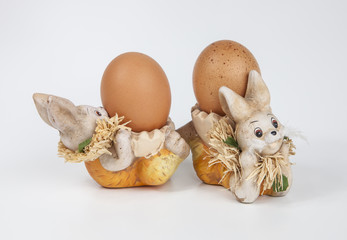 Rabbit shaped egg cups with boiled egg