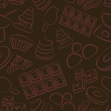 Sweet Chocolate Doodle Sketch Icons Seamless Pattern Eps10