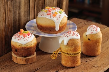 Kulich, Russian easter sweet breads decorated with icing and can